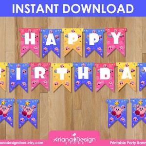 Kirby Printable Birthday Banner Kirby Party Banner Kirby Printable Decoration image 1