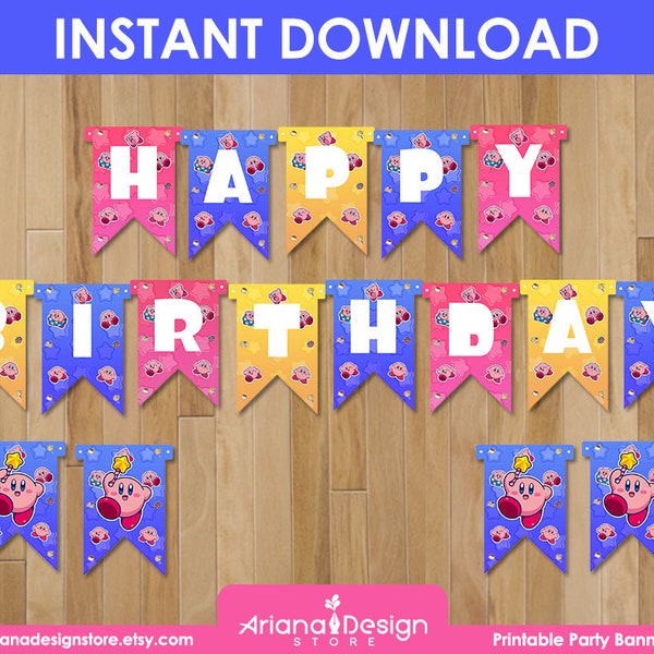 Kirby Printable Birthday Banner | Kirby Party Banner | Kirby Printable Decoration