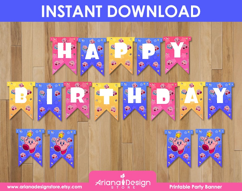 Kirby Printable Birthday Banner Kirby Party Banner Kirby Printable Decoration image 1