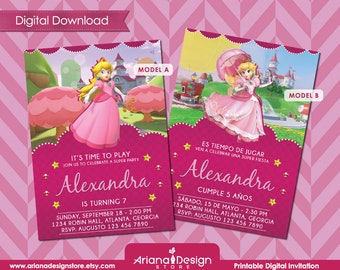 Princess Peach Invitation | Princess Peach Birthday Invitation | Princess Peach Party | Princess Peach Card | Princess Peach Party Kit