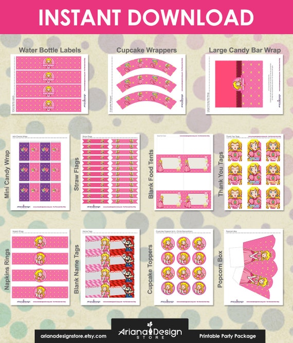 Princess Peach Party Decorations Mario Princess Printable Etsy