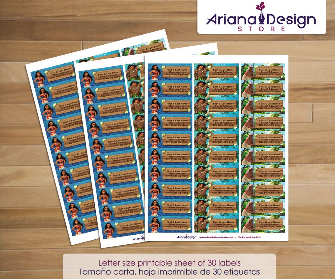 Moana Printable Address Labels / Moana Return Address Labels / Etsy