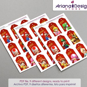 Super Mario Bros Party Printable Thank You Tags Mario Bros Party Cards ...