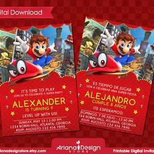 Invito di compleanno Super Mario Odyssey | Invito stampabile Super Mario Bros | Invito alla festa di Mario | Decorazione Super Mario Odyssey