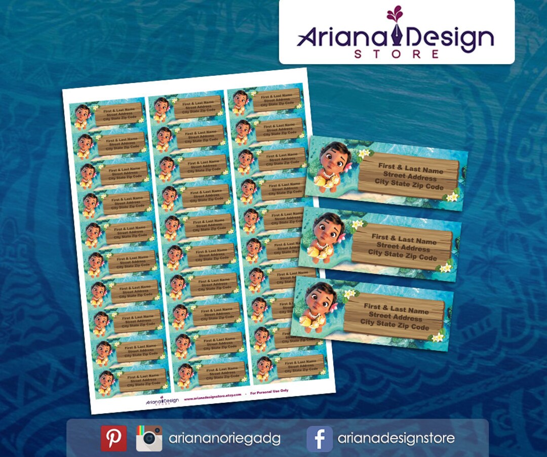 Baby Moana Printable Address Labels / Baby Moana Return Etsy