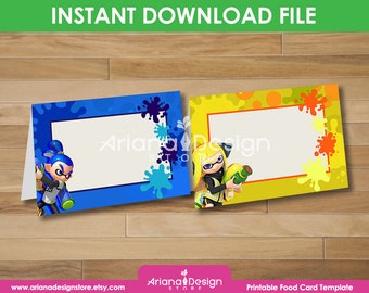 Splatoon Food Tent Cards | Splatoon Candy Table Decoration | Splatoon Birthday Party Decorations Printable