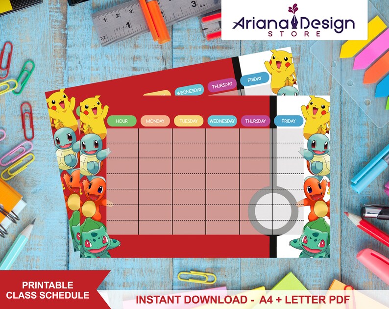 Pokemon Printable Class Schedule A4/letter Pokemon Schedule | Etsy