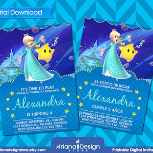 Convite para festa Rosalina | Convite de aniversário Rosalina | Cartão de convite da Princesa Rosalina | Festa de Aniversário Rosalina para Imprimir