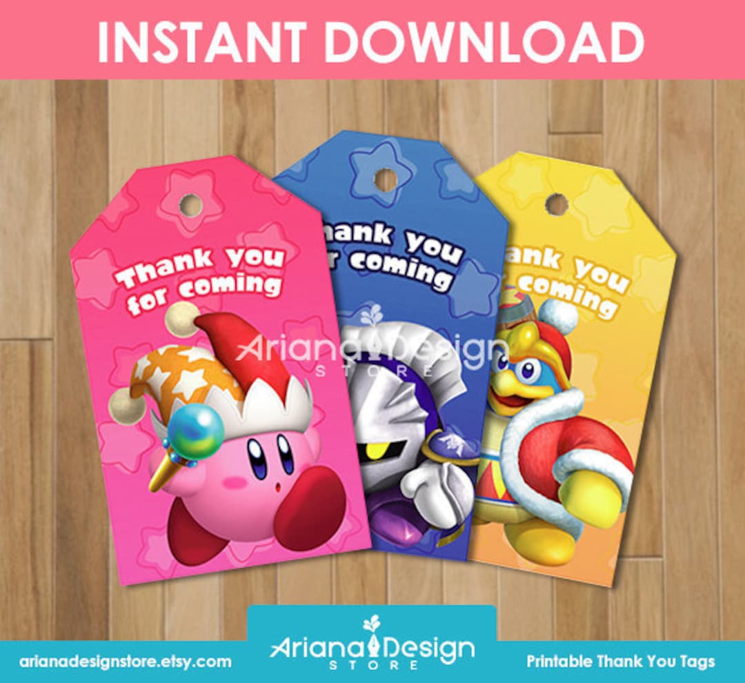 Kirby Party Printable Thank You Tags Kirby Party Cards - Etsy España