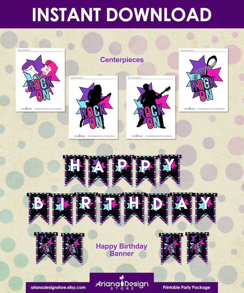 Rock Star Party Decorations Rock Star Girl Printable Birthday Party Music Birthday Party Decorations Rock N Roll Party image 3
