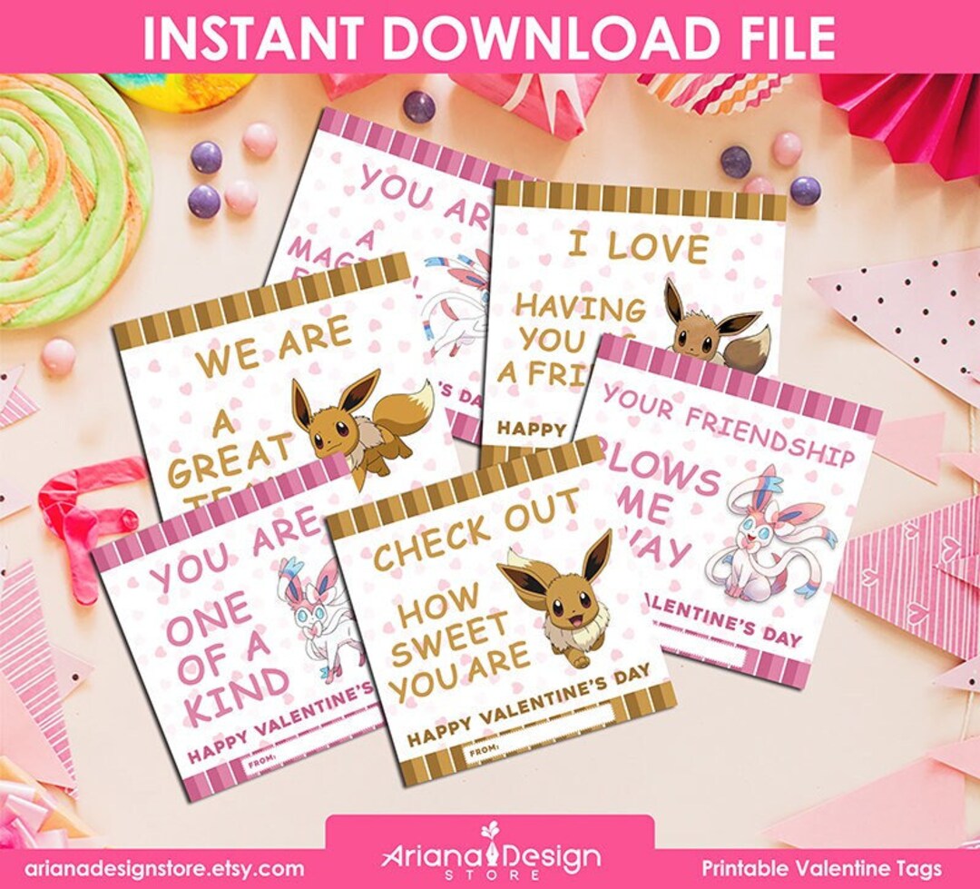 Eevee Valentine Cards, Eeveelutions Valentine's Day Cards, Printable ...