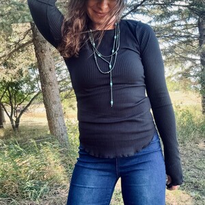 Beaded Navajo Lariat, Authentic Hematite Y Style Necklace, Hypoallergenic Stainless Steel, Western Turquoise Lariat Layering Necklace