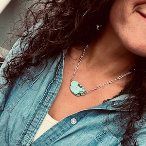 Turquoise Slab Necklace | Hypoallergenic Stainless Steel | Paperclip Turquoise Necklace | Layering Necklace | Turquoise Stone