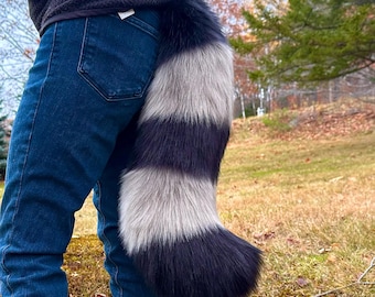 Any Color Raccoon Red Panda Fursuit Tail - Stripe Extra Soft Puffy Therian Cosplay Tail