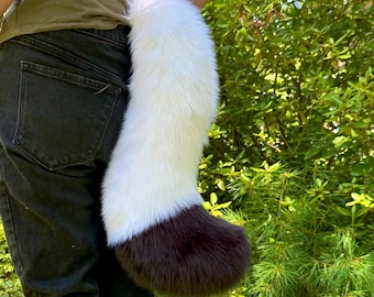 Premade Plush Black & White Fox Fursuit Tail: Cosplay Costume Accessory