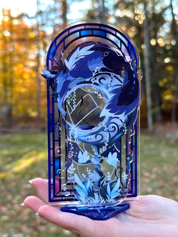 Dawn and Dusk Wolves 6 Inch Standees - Stained Glass Style Acrylic