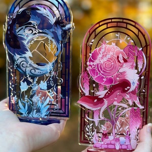 Dawn and Dusk Wolves 6 Inch Standees - Stained Glass Style Acrylic Stands