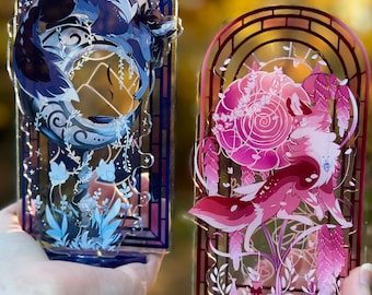 Dawn and Dusk Wolves 6 Inch Standees - Stained Glass Style Acrylic Stands