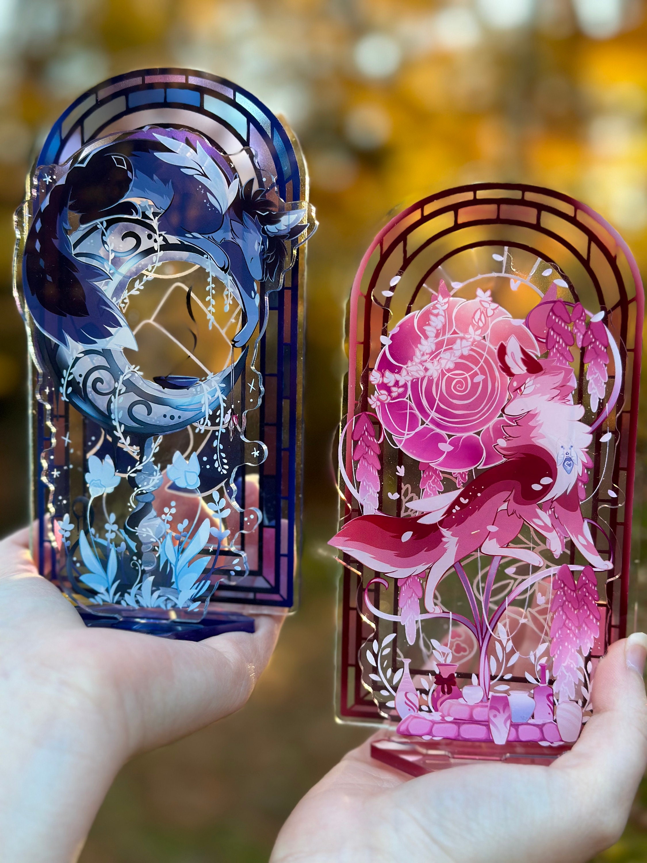 Dawn and Dusk Wolves 6 Inch Standees - Stained Glass Style Acrylic