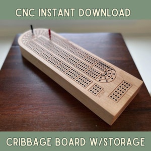 Fichier CNC de planche de cribbage | 3 pistes | Jeu de société | Planche de cribbage avec rangement | Pinces et cartes | SVG et dxf | Cadeau | Jeux de voyage