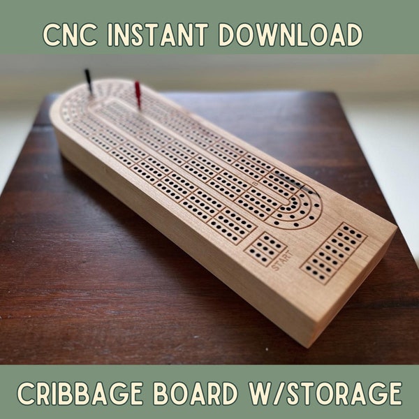 Cribbage Board CNC File | 3 Track | Board game | Cribbage Board with Storage | Pegs and Cards | SVG and dxf | Gift | Games