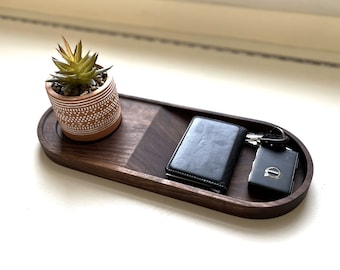 Planter Catch All Tray | Home Decor | Key Bowl | Gift | New Homeowner | Walnut White Oak | Wallet Valet Tray | Modern Contemporary Bohemian