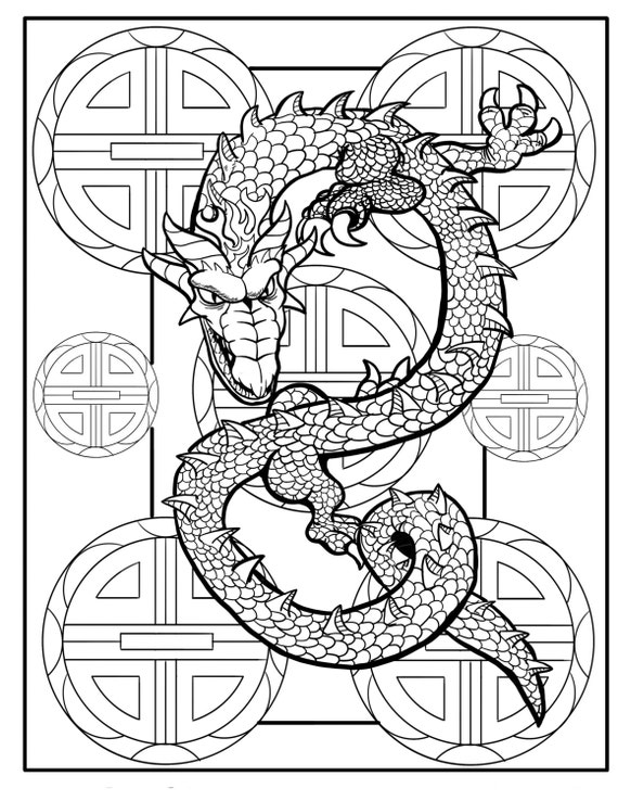 Items similar to Adult Coloring page Asian Dragon on Etsy