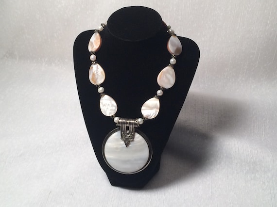 Mother of Pearl and Silver Necklace  Free Shipping - image 1