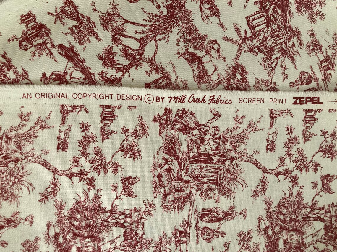 Vintage Toile Screen Print Fabric by Mill Creek 3 yards plus 4 Etsy