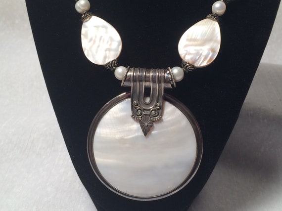 Mother of Pearl and Silver Necklace  Free Shipping - image 2