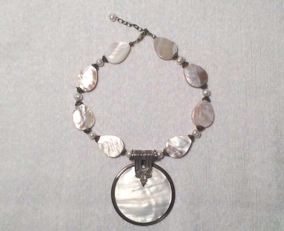 Mother of Pearl and Silver Necklace  Free Shipping - image 3