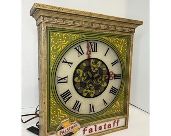 Vintage 1960'S FALSTAFF Beer Light up clock 14" x 15"