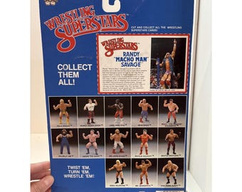 Macho Man Randy Savage WWF WWE 1985 superestrellas de la lucha libre Reverso completo de la tarjeta