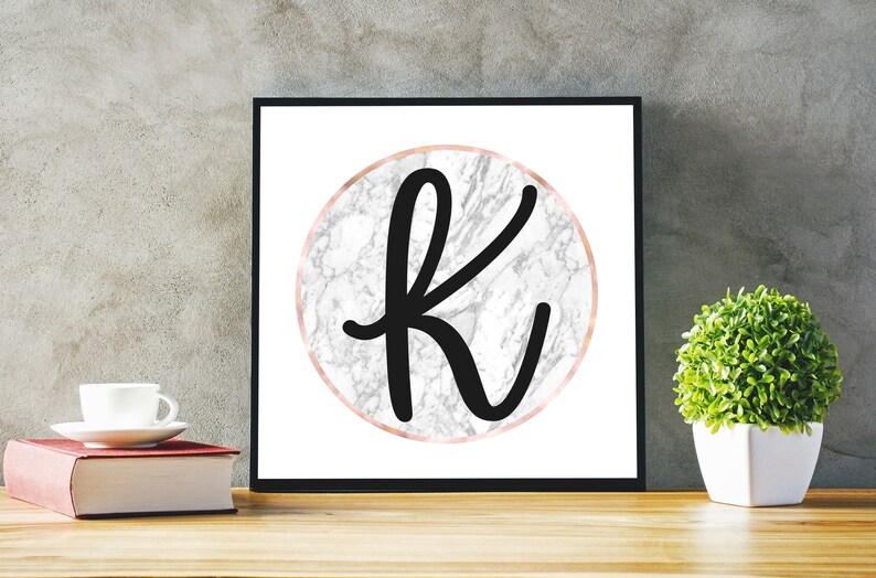 Rose Gold Foil Marble Letter K Printable Initial Print Wall Decor Poster Nursery Art Instant