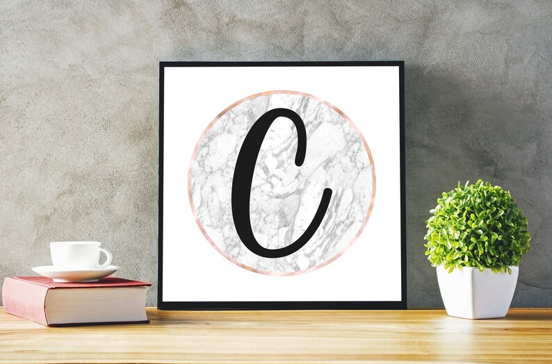 Rose Gold Foil Marble Letter C Printable Initial C Print Etsy