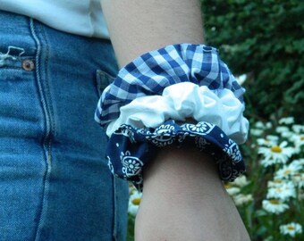 Navy and White Scrunchies 3 Pack