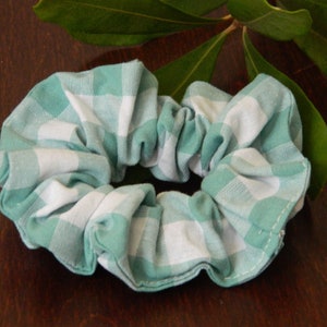 Teal Gignham Scrunchie, Summer Scrunchies, Handmade Scrunchies, Upcycled Scrunchies, Cotton Scrunchies