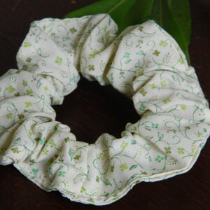 Cream, Teal, Green Floral Scrunchie, Handmade Scrunchies, Upcycled Scrunchies, Cotton Scrunchies, Summer Scrunchies