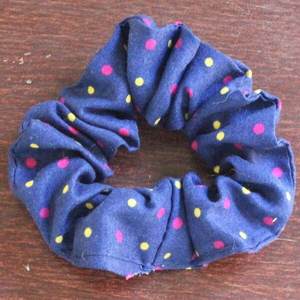 Navy Blue Polkadot Scrunchy