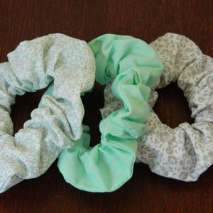Teal and Gray Floral Scrunchies 3 Pack