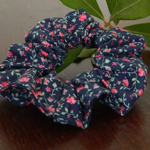 Navy and Pink Floral Scrunchy