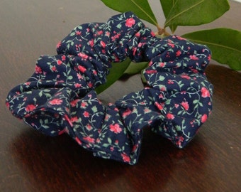 Navy and Pink Floral Scrunchy