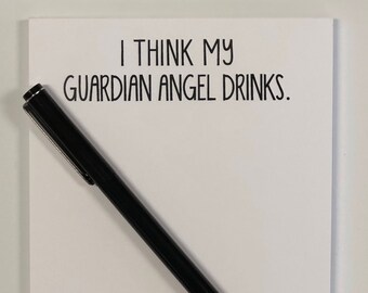 I THINK MY GUARDIAN ANGEL DRINKS Vintage Look Metal Sign