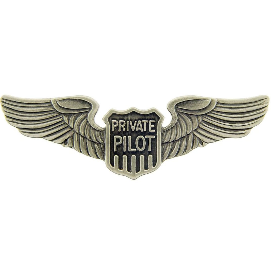Private Pilot Wings, Choose Gray Pin 2 7/8 Wide or Gold Plated Wings 1