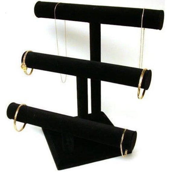 3 Tier Black Velvet Round T-Bar Bracelet Display
