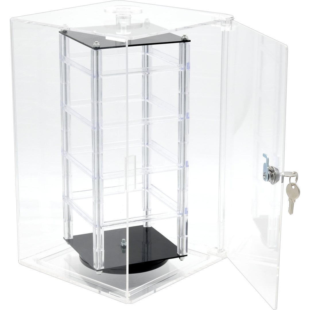 Clear Acrylic Lockable Rotating Chain Display Case with Light