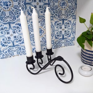 Triple 4&quot; Multi-Candle Black Wrought Iron Metal Curls 3 Taper Candelabra Centerpiece Asymmetrical Candleholder