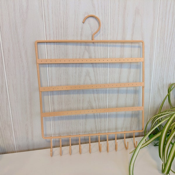 Hanging Metal Pale Pink Pastel Peach Earring Display Jewelry Necklace Closet Organizer with Hooks and Hanger Top