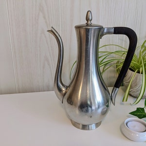 Vintage Fluted 10.25&quot; Pewter Teapot with Black Antique Tea Pot Royal Holland Daalderop