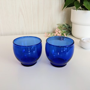 Pair of 2 Matching Vintage Cobalt Deep Blue Glass Tealight Holders Votive Candleholders Candle Cups Glass Baby